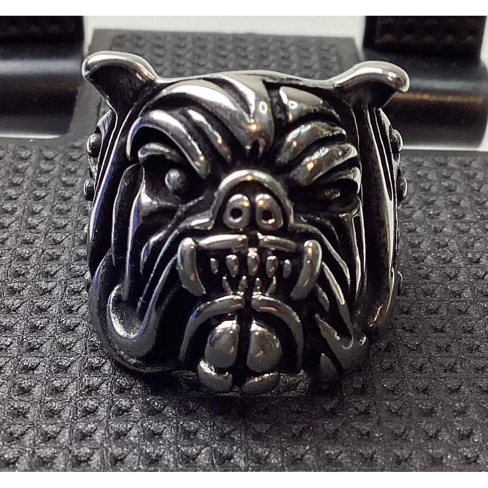 Biker skull ring bulldog stainless steel big size 13 men's EUC